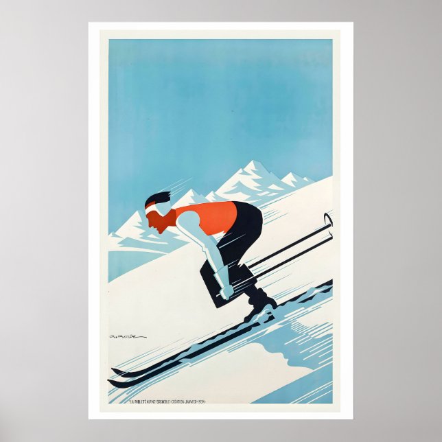 Grenoble France Vintage Ski Poster (Frente)