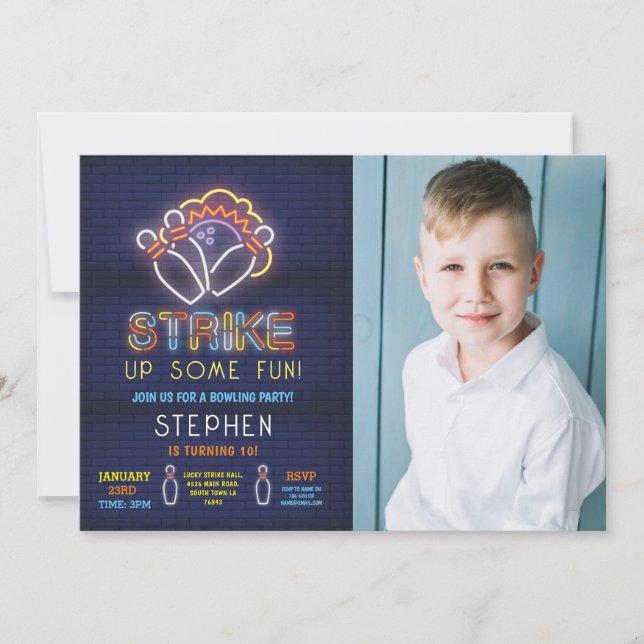 Greve de Foto Neon Festa de aniversário de Convite (Frente)