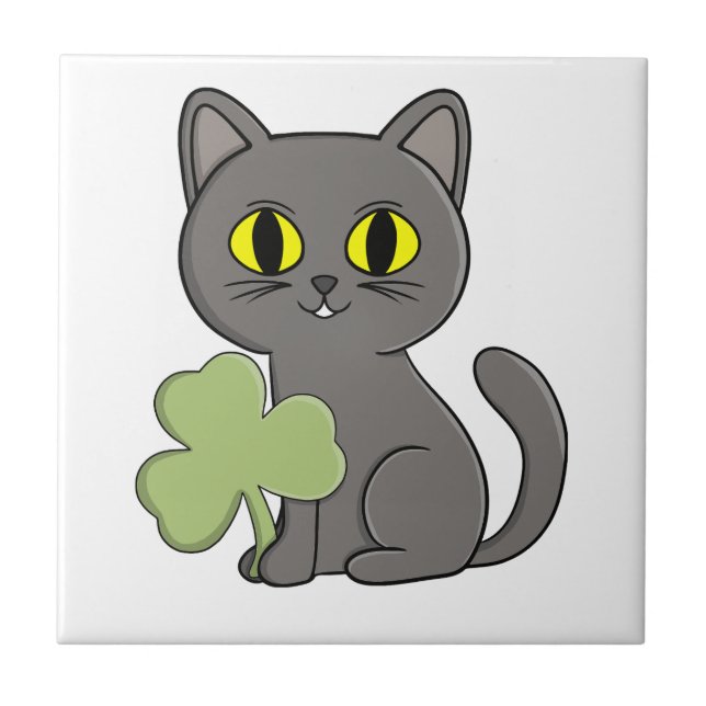 Grey Cat Shamrock Clover Charm (Frente)