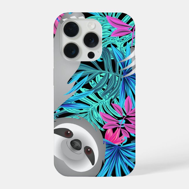 Grey Jungle Sloth in Colorful Jungle Phone Case (Verso)