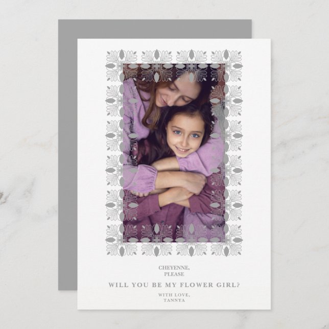 Grey Lace Effect Chic Frame Flower Girl Bridesmaid (Frente/Verso)