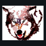 Grey Wolf Pop Art Poster - Wild Animals<br><div class="desc">Grey Wolf Portrait & Full Moon - Blue Tones Face of Gray Wolf - College Pop Art - Wild Animals - World of Extreme Animals - Wolves Computer Images - Digital Comic Style Animal Art</div>