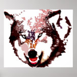 Grey Wolf Pop Art Poster - Wild Animals<br><div class="desc">Grey Wolf Portrait & Full Moon - Blue Tones Face of Gray Wolf - College Pop Art - Wild Animals - World of Extreme Animals - Wolves Computer Images - Digital Comic Style Animal Art</div>