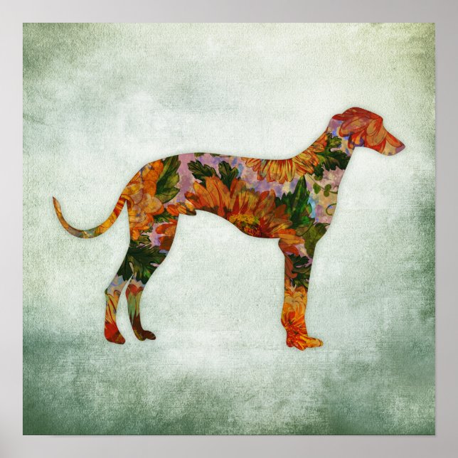 Greyhound Dog Art Impressão Floral Poster (Frente)