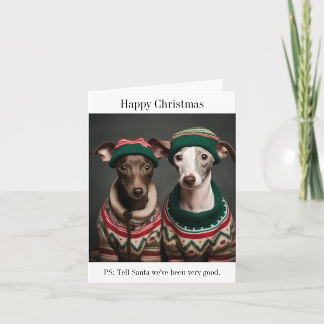 Greyhound Italiano Puppies Cartão de Natal (Frente)