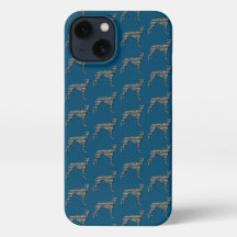 Greyhound Lurcher Cute Dog Silhouket Grid Blue