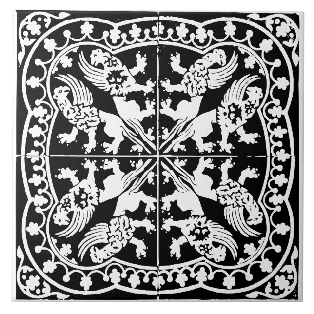 Grifo de serpente medieval besta preto e branco an (Frente)