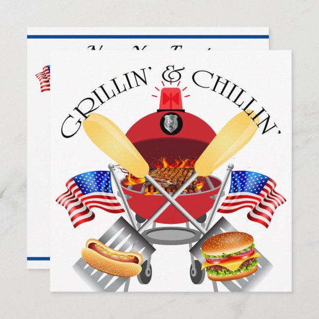 Grillin' e Chillin'Policial Dept Convite (Frente/Verso)