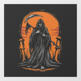 Grim Reaper Cartoon in Sunset Graveyard