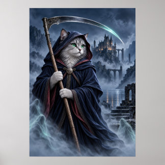 Grim Reaper Cat Gothic Fantasy Art Poster