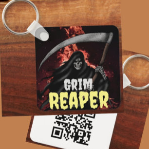 Grim Reaper Fire Inferno Halloween QR Chaveiro