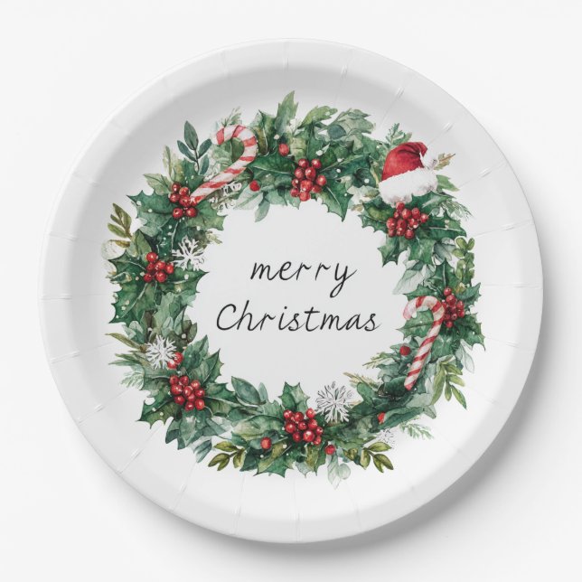 Grinalda de Natal Elegante Pratos de Papel (Frente)