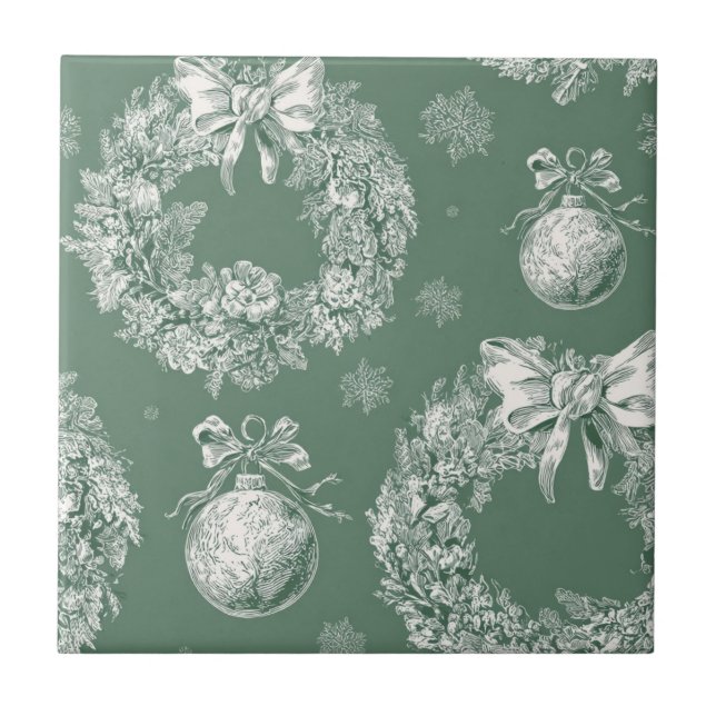 Grinalda de Natal em Toile Verde Vintage (2) (Frente)