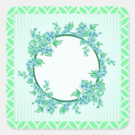 Grinalda Floral Azul Menta e Adesivo Quadrado Bran