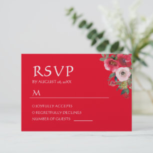 Grinalda floral vermelha RSVP para casamento chinê