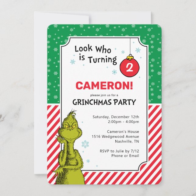 Grinch Vermelho e Verde Floco de Neve Aniversário  (Frente)