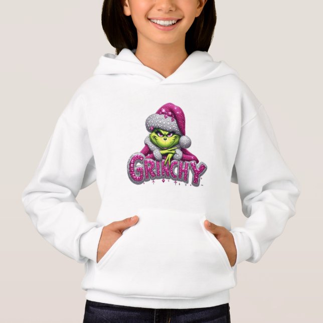 Grinchy Woman — Pink & Silver Holiday Hoodie by Ma (Frente)