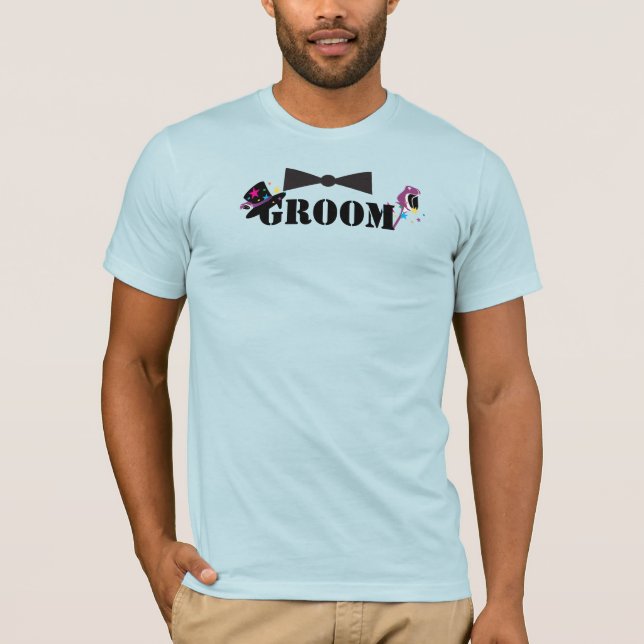 Groom Bowtie Plum Rosa Stars Top Hat T-shirts (Frente)