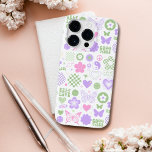 Groovis Good Vibes Y2K Butterfly Modern Girl<br><div class="desc">Groovy Good Vibes Y2K Butterfly Modern Girl iPhone Smart Capa de telefone apresenta um lindo e divertido padrão do y2k moderno para borboletas, corações, flores, boas vibrações, sinais de paz e padrão de conselho do verificador em rosa suave, roxo e verde. Dê um presente único e moderno para Natal, aniversário,...</div>