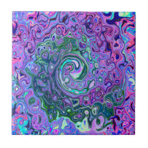Groovy Abstrato Retro Redemoinho Verde e Roxo