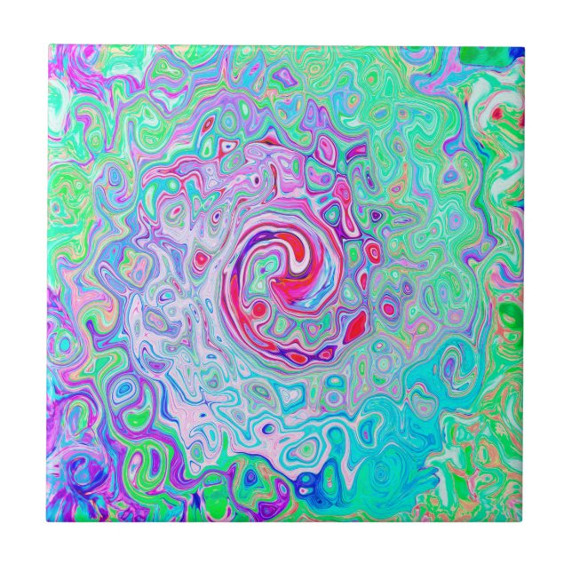 Groovy Abstrato Retro Rosa e Verde Redemoinho (Frente)