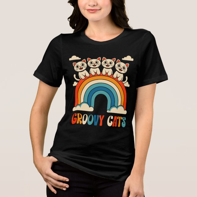 Groovy Cats Retro Rainbow Design (Frente)