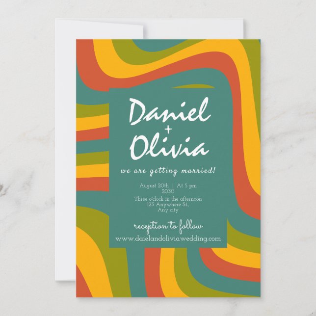 Groovy com Convite para Casamento Foto/QR de 70 an (Frente)