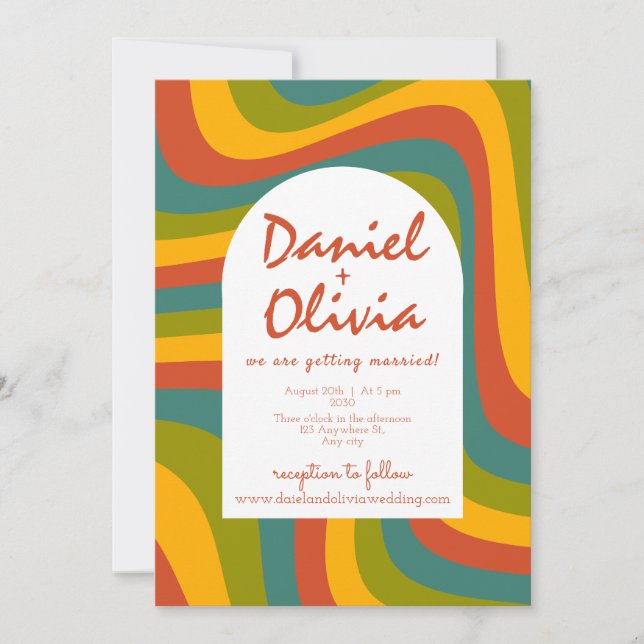 Groovy com Convite para Casamento QR de 70 anos (Frente)