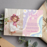 Groovy Daisy Birthday Foto Cartões de agradeciment<br><div class="desc">Nossa Margarida Obrigado Cartões são a maneira perfeita de mostrar gratidão e apreço aos seus convidados por celebrarem com você. O design apresenta um layout festivo e colorido com espaço para uma mensagem personalizada ou uma nota "obrigado você". Eles são perfeitos para enviar depois da festa para expressar seu apreço...</div>