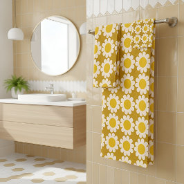 Groovy Daisy sunny yellow Bath Toalha