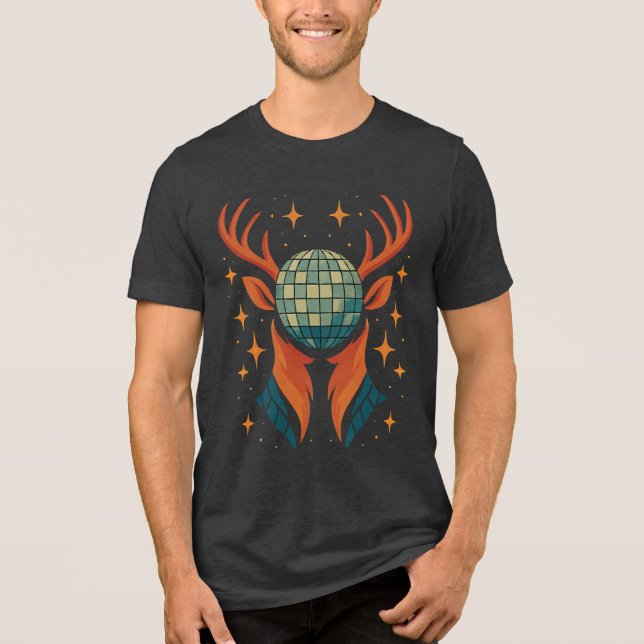 Groovy Deer Head - Disco Ball Forest Spirit Shirt (Frente)