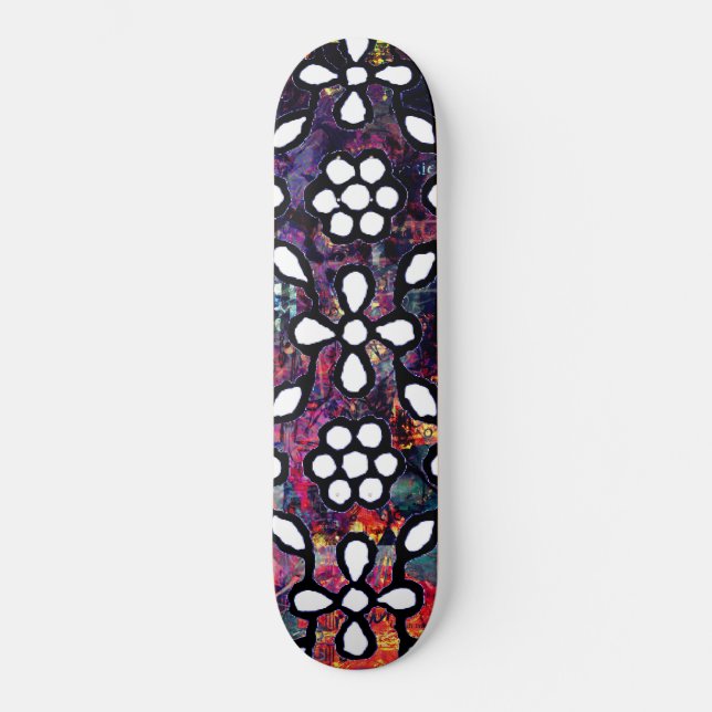 Groovy Floral Grunge Art Skateboard (Frente)