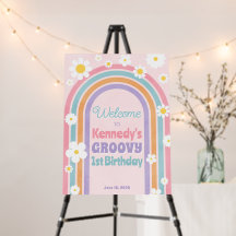 Groovy Flower - Arco-Íris - Sinal de Festa de aniv