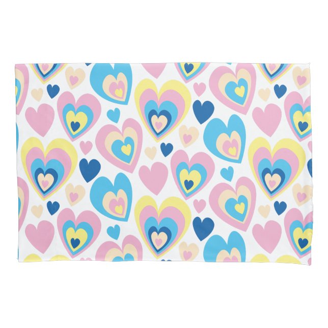 Groovy Modern Cute Pastel Pink Blue Yellow Hearts. (Frente)