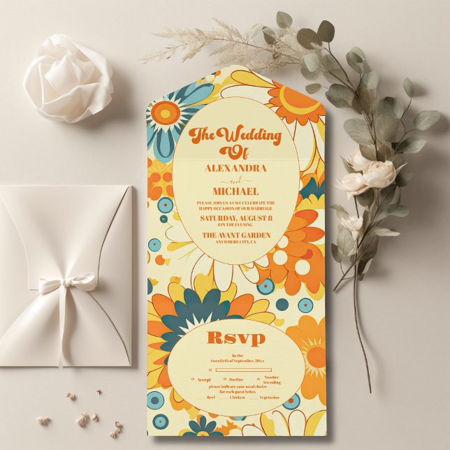 Groovy moderno floral de margarida amarelo & laran (Criador carregado)
