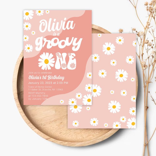 Groovy One Birthday Convite Retro Daisy Floral (Criador carregado)