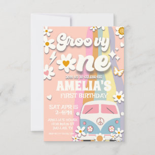 Groovy One Daisy Primeiro Convite de Aniversário