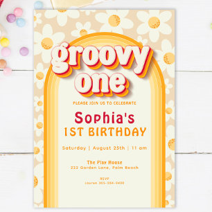 Groovy One First Birthday Convite   Boho Daisy