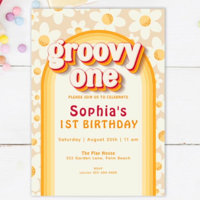Groovy One First Birthday Convite | Boho Daisy (Criador carregado)