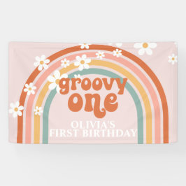 Groovy One Retro Rainbow Daisy Banner de Aniversár