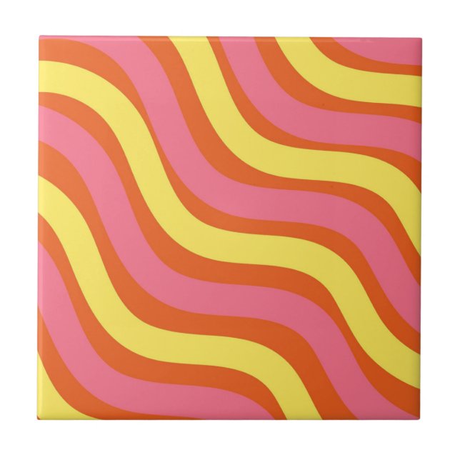 Groovy Orange Yellow Pink Wavy Stripe Moderno Casa (Frente)