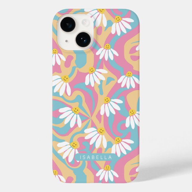 Groovy Psychedelic Daisy Flower Personalizado Name (Verso)