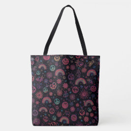 Groovy Psychedelic Tote Bag | 70s Rainbow & Smiley