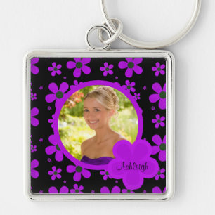 Groovy Purple e Black Photo Chaveiro