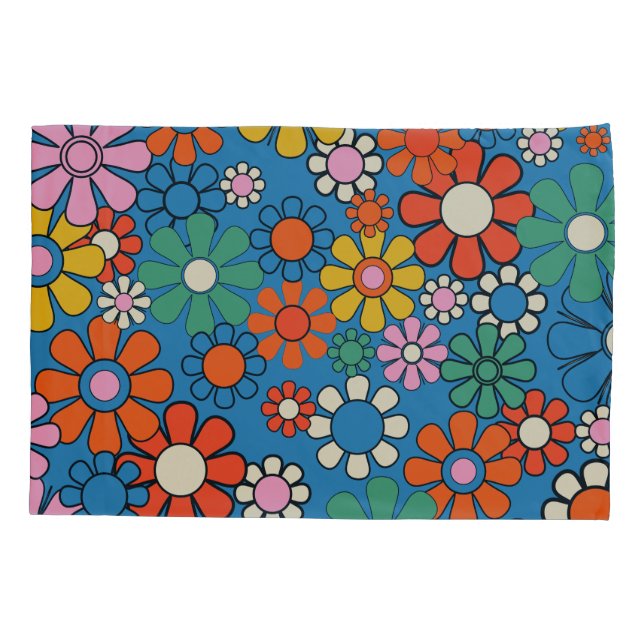 Groovy Retro 60s 70s Flores Padrão Floral (Verso)