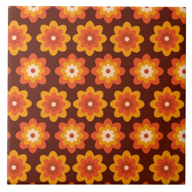 Groovy retro 70s boho hippie orange flower pattern (Frente)