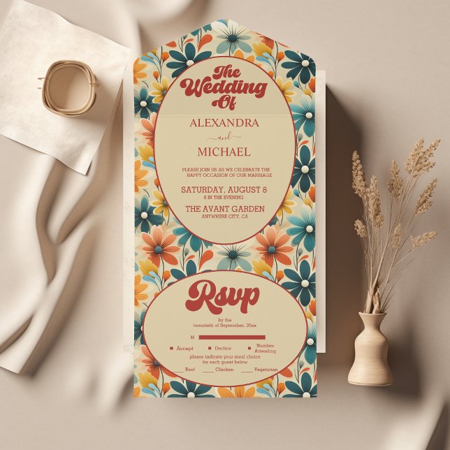 Groovy Retro 70s Casamento Floral (Criador carregado)
