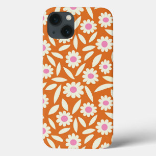 Groovy Retro Daisies Padrão Floral em laranja