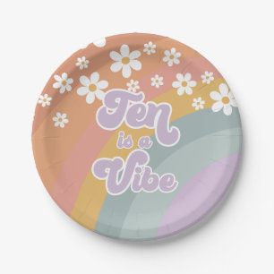 Groovy Retro Dez é um Prato de Papel Arco-íris Vib
