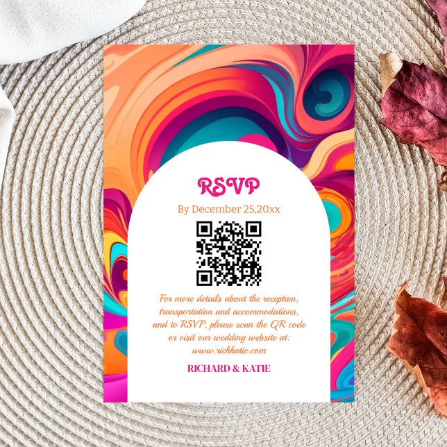 Groovy Retro Orange Pink Funky Código QR RSVP (Criador carregado)